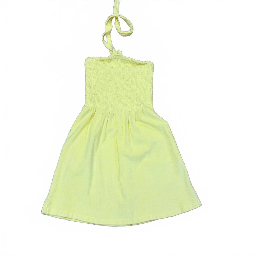 NEW PHIE COLLECTIVE women's terry cloth short smocked dress in lemon